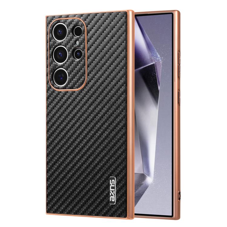 AZNS Electroplated Edge Carbon Fiber Texture Phone Case, For Samsung Galaxy S25 Edge 5G, For Samsung Galaxy S25 5G, For Samsung Galaxy S25+ 5G, For Samsung Galaxy S25 Ultra 5G, For Samsung Galaxy S23 Ultra 5G, For Samsung Galaxy S22 Ultra 5G