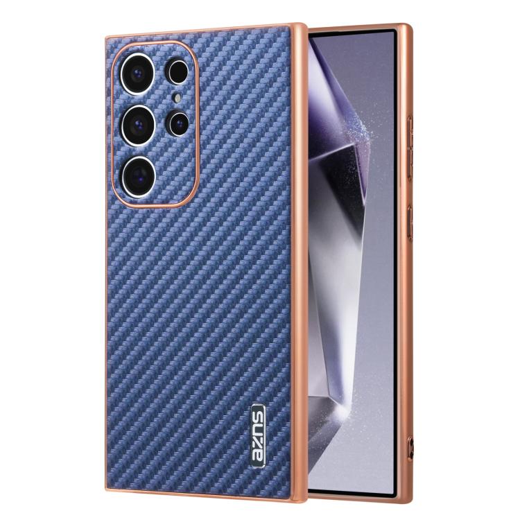 AZNS Electroplated Edge Carbon Fiber Texture Phone Case, For Samsung Galaxy S25 Edge 5G, For Samsung Galaxy S25 5G, For Samsung Galaxy S25+ 5G, For Samsung Galaxy S25 Ultra 5G, For Samsung Galaxy S23 Ultra 5G, For Samsung Galaxy S22 Ultra 5G