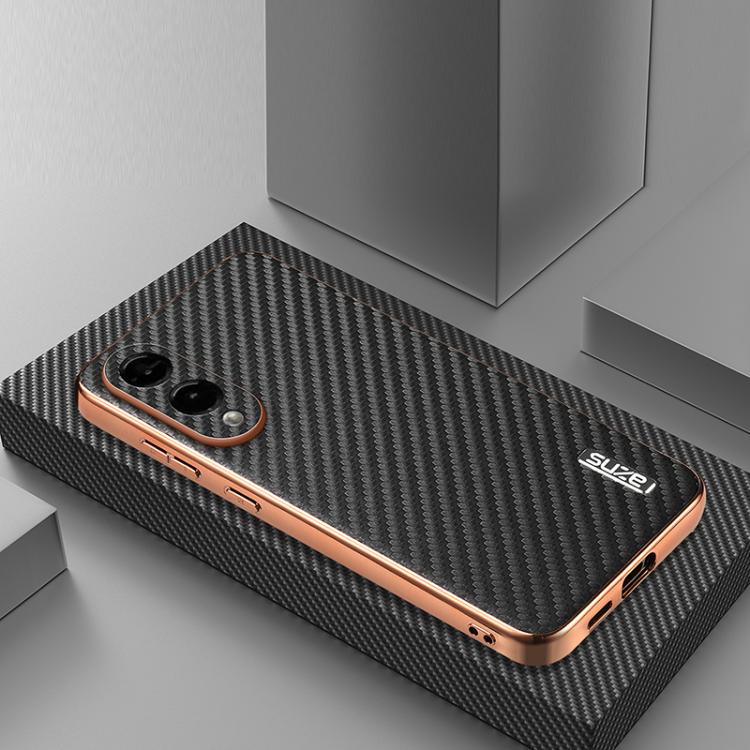 AZNS Electroplated Edge Carbon Fiber Texture Phone Case, For Samsung Galaxy S25 Edge 5G, For Samsung Galaxy S25 5G, For Samsung Galaxy S25+ 5G, For Samsung Galaxy S25 Ultra 5G, For Samsung Galaxy S23 Ultra 5G, For Samsung Galaxy S22 Ultra 5G