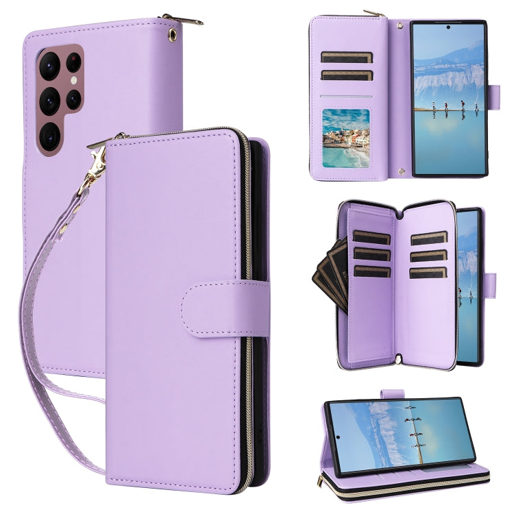 Nine-card Slots Zipper Wallet Bag Leather Phone Case, For Samsung Galaxy S23 FE 5G, For Samsung Galaxy S23 Ultra 5G, For Samsung Galaxy S23+ 5G, For Samsung Galaxy S23 5G, For Samsung Galaxy S22 Ultra 5G, For Samsung Galaxy S22+ 5G