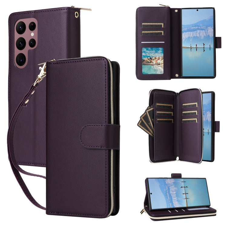 Nine-card Slots Zipper Wallet Bag Leather Phone Case, For Samsung Galaxy S23 FE 5G, For Samsung Galaxy S23 Ultra 5G, For Samsung Galaxy S23+ 5G, For Samsung Galaxy S23 5G, For Samsung Galaxy S22 Ultra 5G, For Samsung Galaxy S22+ 5G