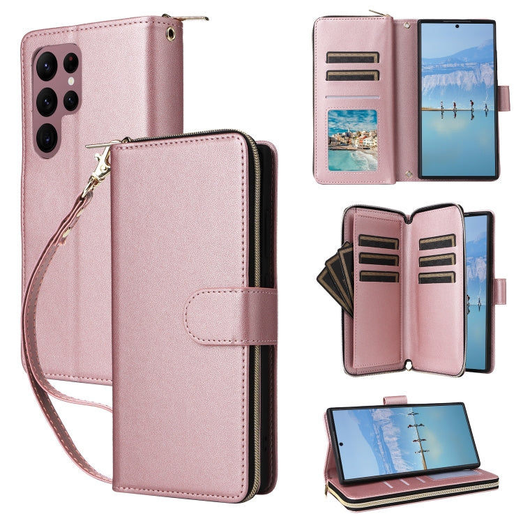 Nine-card Slots Zipper Wallet Bag Leather Phone Case, For Samsung Galaxy S23 FE 5G, For Samsung Galaxy S23 Ultra 5G, For Samsung Galaxy S23+ 5G, For Samsung Galaxy S23 5G, For Samsung Galaxy S22 Ultra 5G, For Samsung Galaxy S22+ 5G