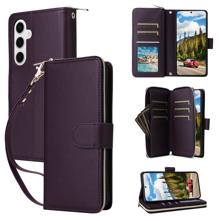 Nine-card Slots Zipper Wallet Bag Leather Phone Case, For Samsung Galaxy S25 FE 5G, For Samsung Galaxy S25 Edge 5G, For Samsung Galaxy S24 FE 5G, For Samsung Galaxy S24 Ultra 5G, For Samsung Galaxy S24+ 5G, For Samsung Galaxy S24 5G