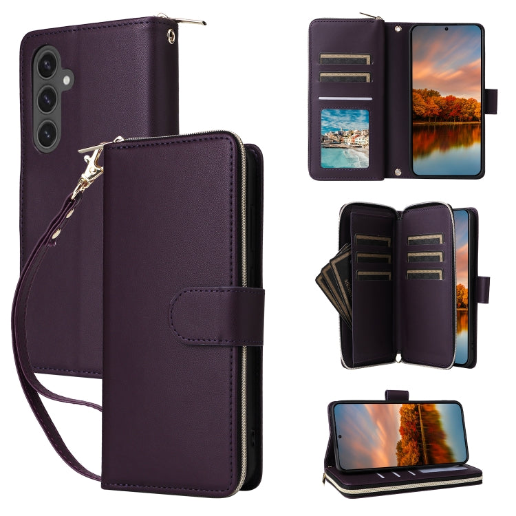 Nine-card Slots Zipper Wallet Bag Leather Phone Case, For Samsung Galaxy S25 FE 5G, For Samsung Galaxy S25 Edge 5G, For Samsung Galaxy S24 FE 5G, For Samsung Galaxy S24 Ultra 5G, For Samsung Galaxy S24+ 5G, For Samsung Galaxy S24 5G