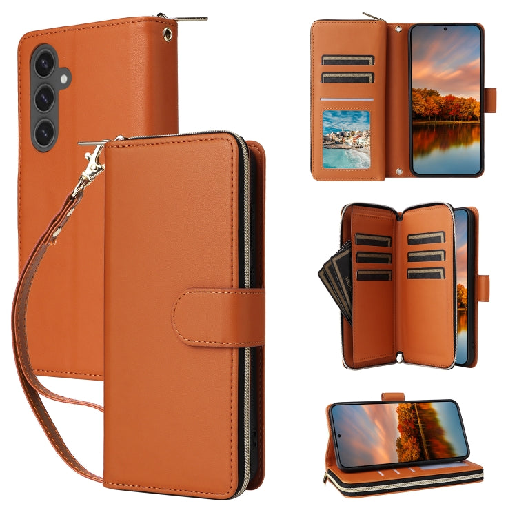 Nine-card Slots Zipper Wallet Bag Leather Phone Case, For Samsung Galaxy S25 FE 5G, For Samsung Galaxy S25 Edge 5G, For Samsung Galaxy S24 FE 5G, For Samsung Galaxy S24 Ultra 5G, For Samsung Galaxy S24+ 5G, For Samsung Galaxy S24 5G