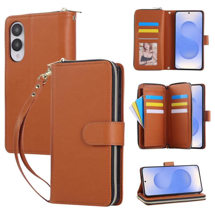Nine-card Slots Zipper Wallet Bag Leather Phone Case, For Samsung Galaxy S25 FE 5G, For Samsung Galaxy S25 Edge 5G, For Samsung Galaxy S24 FE 5G, For Samsung Galaxy S24 Ultra 5G, For Samsung Galaxy S24+ 5G, For Samsung Galaxy S24 5G