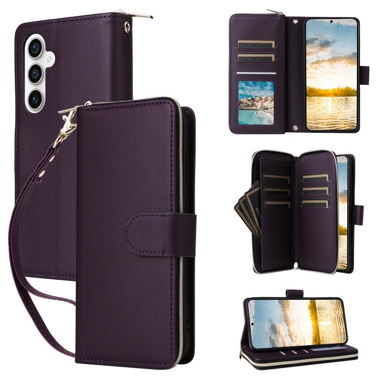 Nine-card Slots Zipper Wallet Bag Leather Phone Case, For Samsung Galaxy S25 FE 5G, For Samsung Galaxy S25 Edge 5G, For Samsung Galaxy S24 FE 5G, For Samsung Galaxy S24 Ultra 5G, For Samsung Galaxy S24+ 5G, For Samsung Galaxy S24 5G