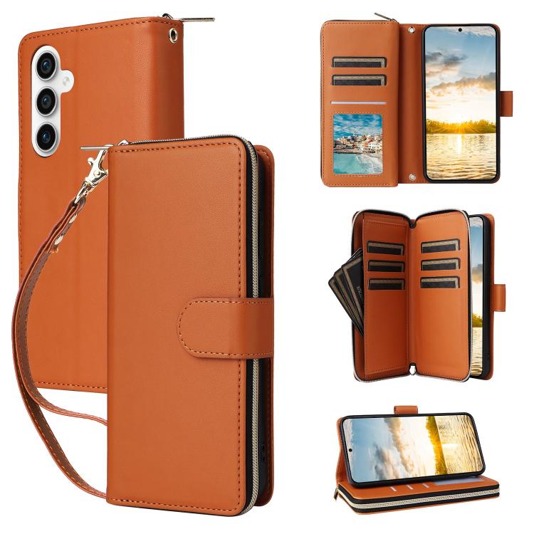 Nine-card Slots Zipper Wallet Bag Leather Phone Case, For Samsung Galaxy S25 FE 5G, For Samsung Galaxy S25 Edge 5G, For Samsung Galaxy S24 FE 5G, For Samsung Galaxy S24 Ultra 5G, For Samsung Galaxy S24+ 5G, For Samsung Galaxy S24 5G