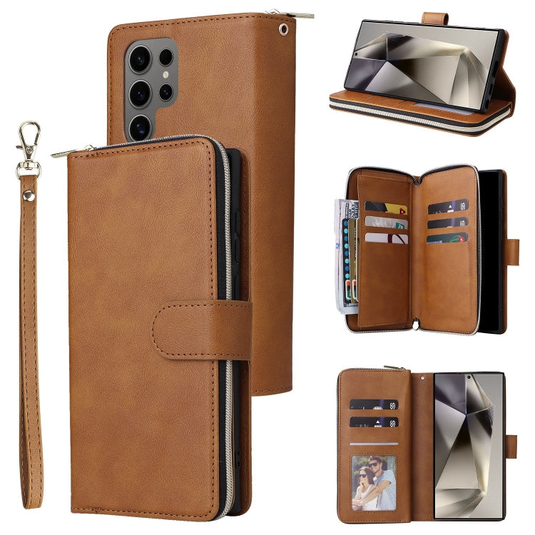 9-Card Slots Zipper Wallet Bag Leather Phone Case, For Samsung Galaxy S25 FE 5G, For Samsung Galaxy S25 Edge 5G, For Samsung Galaxy S25 5G, For Samsung Galaxy S25+ 5G, For Samsung Galaxy S25 Ultra 5G