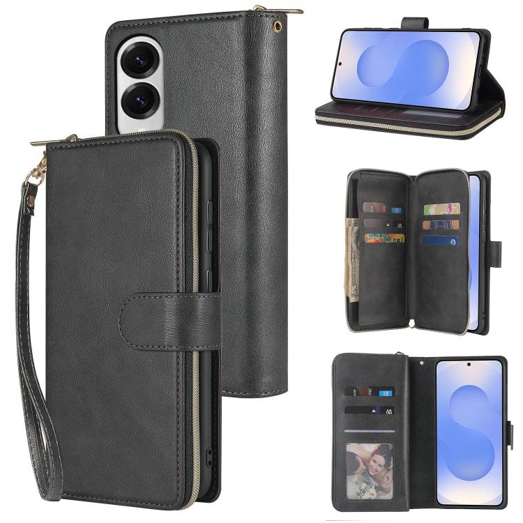 9-Card Slots Zipper Wallet Bag Leather Phone Case, For Samsung Galaxy S25 FE 5G, For Samsung Galaxy S25 Edge 5G, For Samsung Galaxy S25 5G, For Samsung Galaxy S25+ 5G, For Samsung Galaxy S25 Ultra 5G