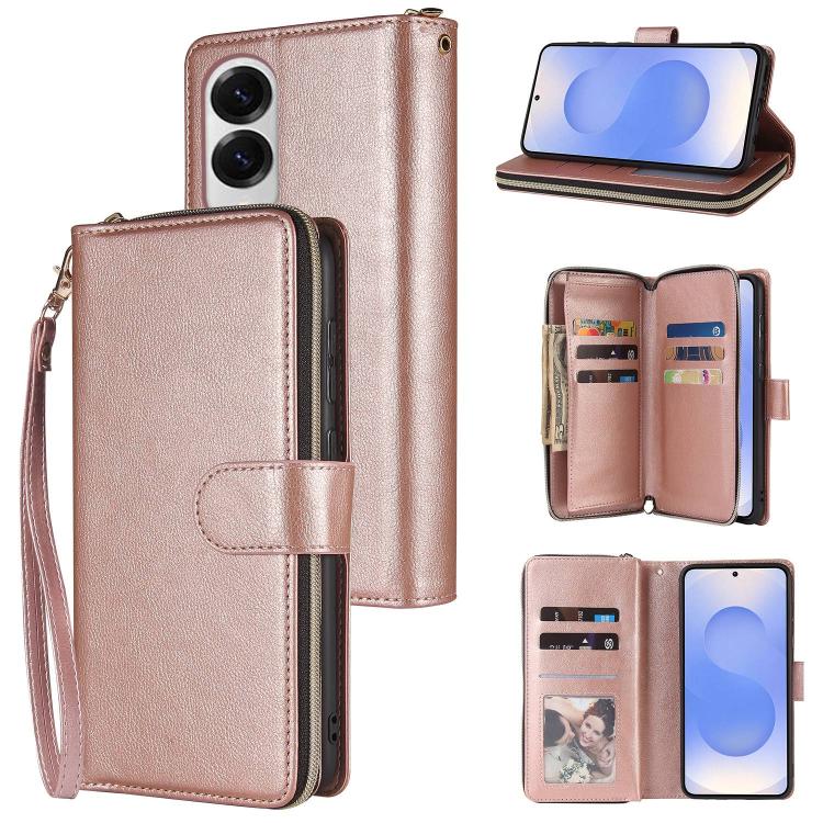 9-Card Slots Zipper Wallet Bag Leather Phone Case, For Samsung Galaxy S25 FE 5G, For Samsung Galaxy S25 Edge 5G, For Samsung Galaxy S25 5G, For Samsung Galaxy S25+ 5G, For Samsung Galaxy S25 Ultra 5G