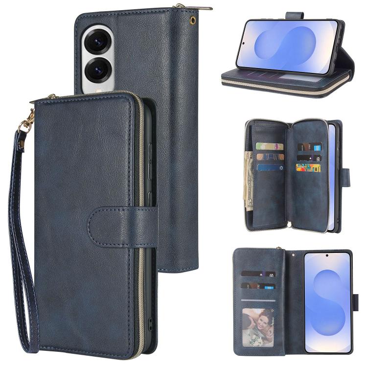9-Card Slots Zipper Wallet Bag Leather Phone Case, For Samsung Galaxy S25 FE 5G, For Samsung Galaxy S25 Edge 5G, For Samsung Galaxy S25 5G, For Samsung Galaxy S25+ 5G, For Samsung Galaxy S25 Ultra 5G