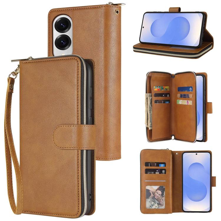 9-Card Slots Zipper Wallet Bag Leather Phone Case, For Samsung Galaxy S25 FE 5G, For Samsung Galaxy S25 Edge 5G, For Samsung Galaxy S25 5G, For Samsung Galaxy S25+ 5G, For Samsung Galaxy S25 Ultra 5G