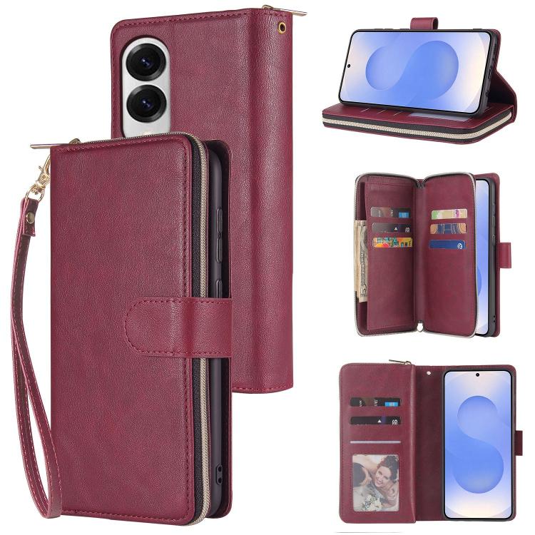 9-Card Slots Zipper Wallet Bag Leather Phone Case, For Samsung Galaxy S25 FE 5G, For Samsung Galaxy S25 Edge 5G, For Samsung Galaxy S25 5G, For Samsung Galaxy S25+ 5G, For Samsung Galaxy S25 Ultra 5G