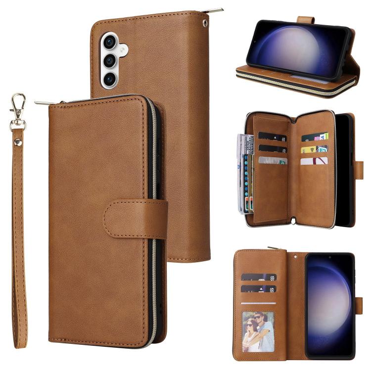 9-Card Slots Zipper Wallet Bag Leather Phone Case, For Samsung Galaxy S25 FE 5G, For Samsung Galaxy S25 Edge 5G, For Samsung Galaxy S25 5G, For Samsung Galaxy S25+ 5G, For Samsung Galaxy S25 Ultra 5G