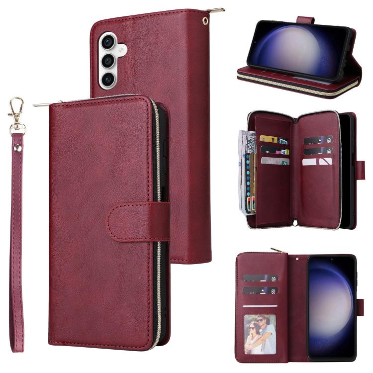 9-Card Slots Zipper Wallet Bag Leather Phone Case, For Samsung Galaxy S25 FE 5G, For Samsung Galaxy S25 Edge 5G, For Samsung Galaxy S25 5G, For Samsung Galaxy S25+ 5G, For Samsung Galaxy S25 Ultra 5G