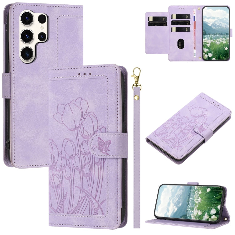 Tulips Embossed Leather Phone Case with Lanyard, For Samsung Galaxy S25 Edge 5G, For Samsung Galaxy S25 5G, For Samsung Galaxy S25+ 5G, For Samsung Galaxy S25 Ultra 5G, For Samsung Galaxy S24 FE 5G, For Samsung Galaxy S24 Ultra 5G����������������������...