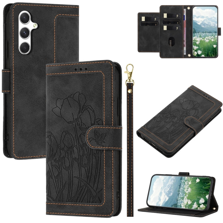 Tulips Embossed Leather Phone Case with Lanyard, For Samsung Galaxy S25 Edge 5G, For Samsung Galaxy S25 5G, For Samsung Galaxy S25+ 5G, For Samsung Galaxy S25 Ultra 5G, For Samsung Galaxy S24 FE 5G, For Samsung Galaxy S24 Ultra 5G����������������������...