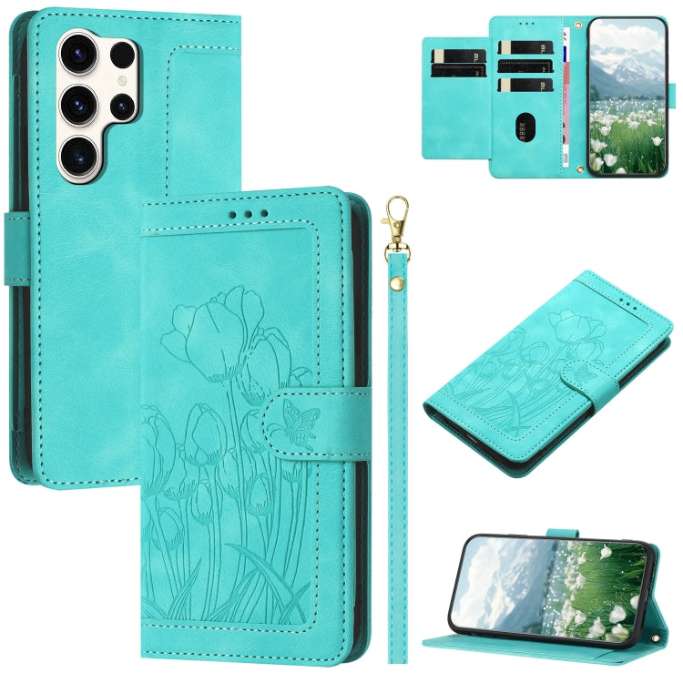 Tulips Embossed Leather Phone Case with Lanyard, For Samsung Galaxy S25 Edge 5G, For Samsung Galaxy S25 5G, For Samsung Galaxy S25+ 5G, For Samsung Galaxy S25 Ultra 5G, For Samsung Galaxy S24 FE 5G, For Samsung Galaxy S24 Ultra 5G����������������������...