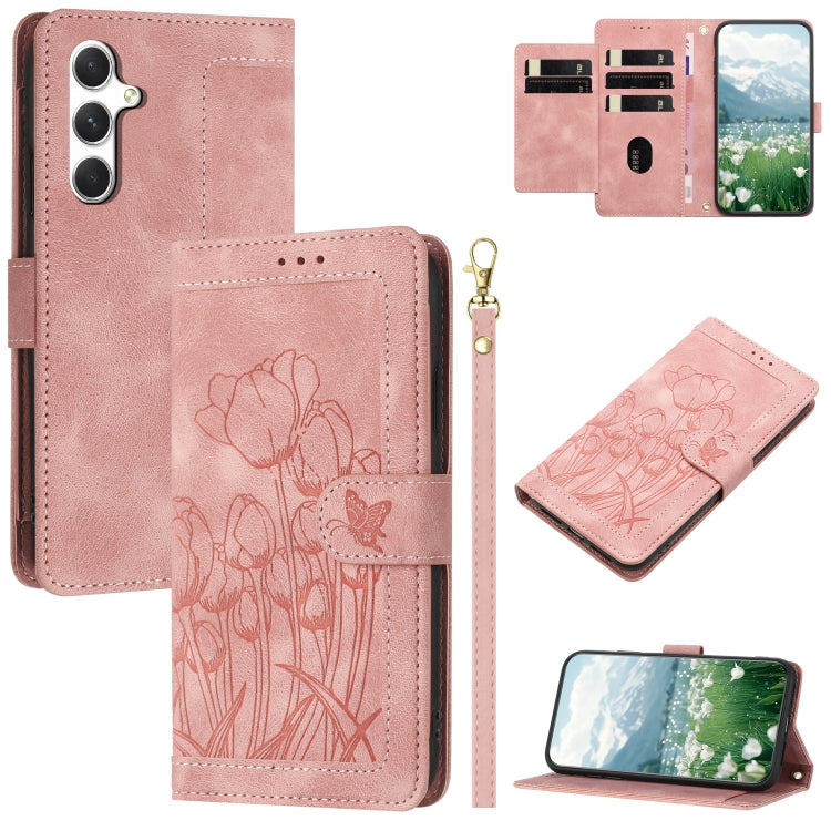 Tulips Embossed Leather Phone Case with Lanyard, For Samsung Galaxy S25 Edge 5G, For Samsung Galaxy S25 5G, For Samsung Galaxy S25+ 5G, For Samsung Galaxy S25 Ultra 5G, For Samsung Galaxy S24 FE 5G, For Samsung Galaxy S24 Ultra 5G����������������������...