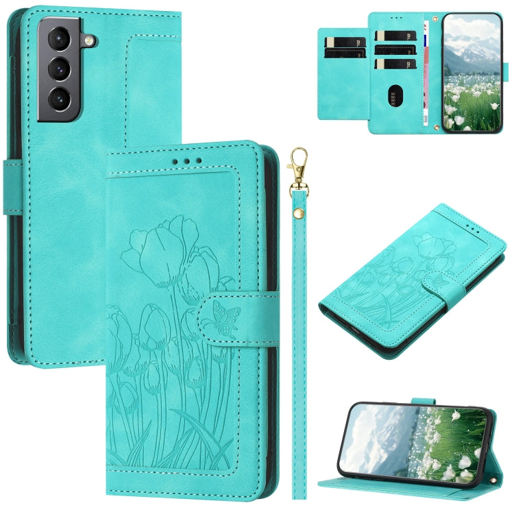 Tulips Embossed Leather Phone Case with Lanyard, For Samsung Galaxy S21 FE 5G, For Samsung Galaxy S21 5G, For Samsung Galaxy S21+ 5G, For Samsung Galaxy S21 Ultra 5G