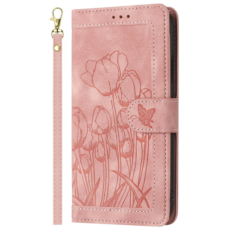 Tulips Embossed Leather Phone Case with Lanyard, For Samsung Galaxy S21 FE 5G, For Samsung Galaxy S21 5G, For Samsung Galaxy S21+ 5G, For Samsung Galaxy S21 Ultra 5G