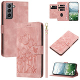 Tulips Embossed Leather Phone Case with Lanyard, For Samsung Galaxy S21 FE 5G, For Samsung Galaxy S21 5G, For Samsung Galaxy S21+ 5G, For Samsung Galaxy S21 Ultra 5G