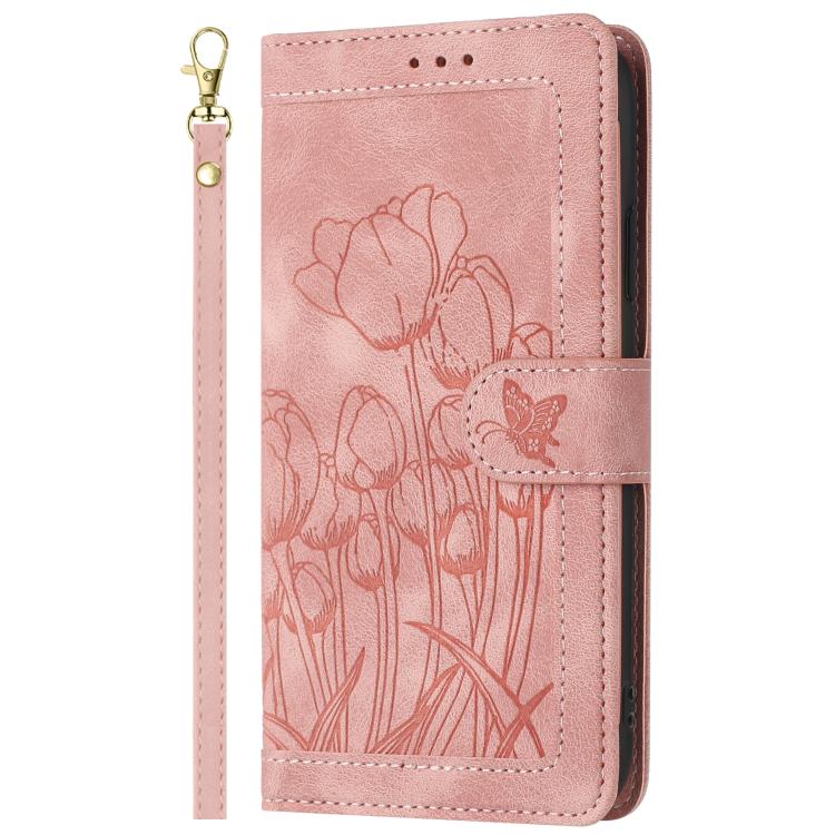 Tulips Embossed Leather Phone Case with Lanyard, For Samsung Galaxy S25 Edge 5G, For Samsung Galaxy S25 5G, For Samsung Galaxy S25+ 5G, For Samsung Galaxy S25 Ultra 5G, For Samsung Galaxy S24 FE 5G, For Samsung Galaxy S24 Ultra 5G����������������������...