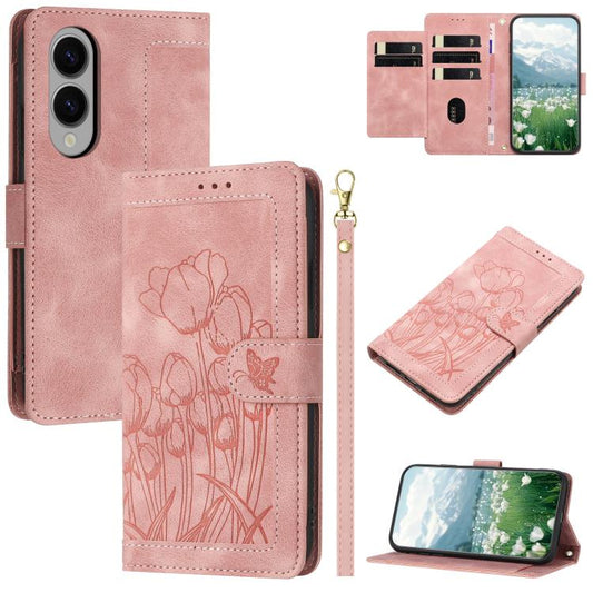 Tulips Embossed Leather Phone Case with Lanyard, For Samsung Galaxy S25 Edge 5G, For Samsung Galaxy S25 5G, For Samsung Galaxy S25+ 5G, For Samsung Galaxy S25 Ultra 5G, For Samsung Galaxy S24 FE 5G, For Samsung Galaxy S24 Ultra 5G����������������������...