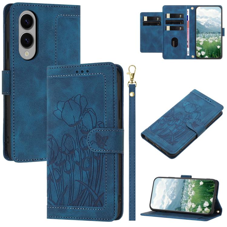 Tulips Embossed Leather Phone Case with Lanyard, For Samsung Galaxy S25 Edge 5G, For Samsung Galaxy S25 5G, For Samsung Galaxy S25+ 5G, For Samsung Galaxy S25 Ultra 5G, For Samsung Galaxy S24 FE 5G, For Samsung Galaxy S24 Ultra 5G����������������������...