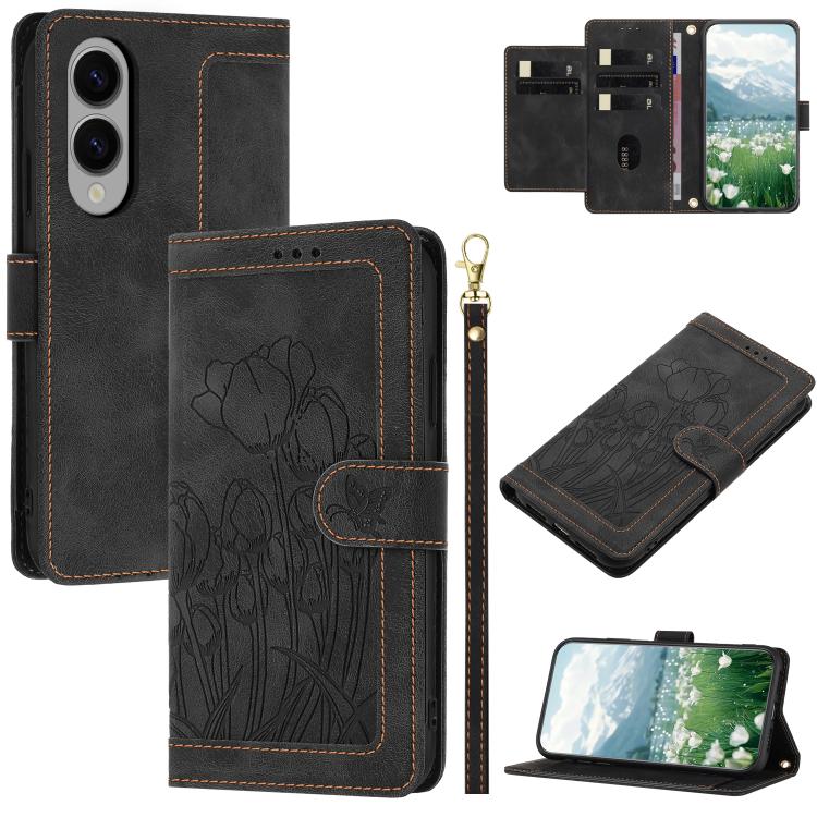 Tulips Embossed Leather Phone Case with Lanyard, For Samsung Galaxy S25 Edge 5G, For Samsung Galaxy S25 5G, For Samsung Galaxy S25+ 5G, For Samsung Galaxy S25 Ultra 5G, For Samsung Galaxy S24 FE 5G, For Samsung Galaxy S24 Ultra 5G����������������������...