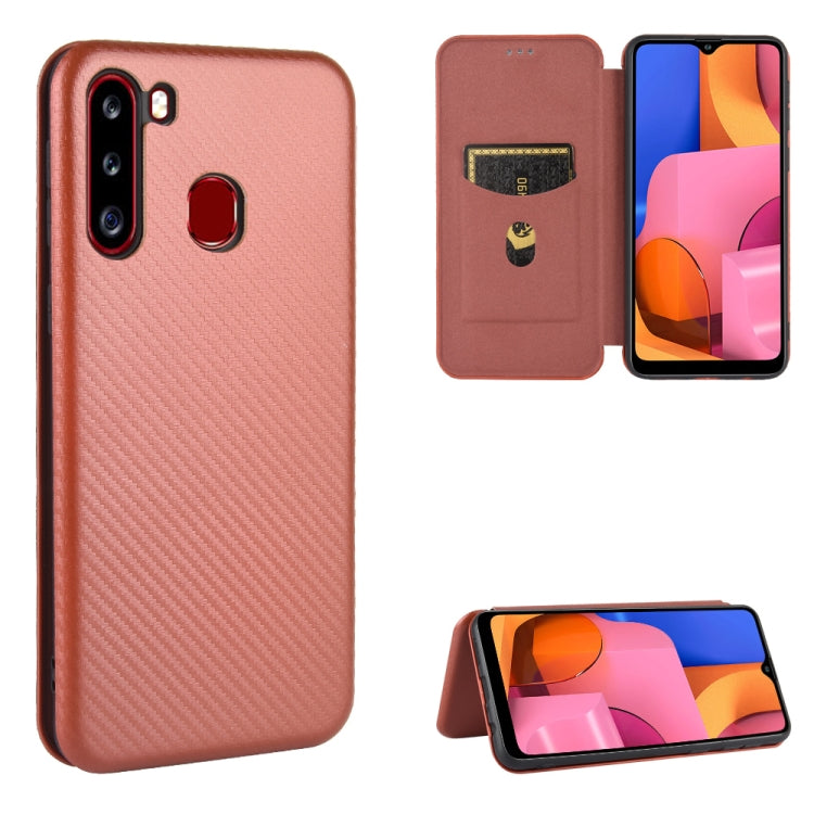 Carbon Fiber Texture Magnetic Horizontal Flip TPU + PC + PU Leather Case with Rope & Card Slot, For Samsung Galaxy A01, For Samsung Galaxy A7(2018) / A750, For Samsung Galaxy A20s, For Samsung Galaxy A21(Eurasian Version), For Samsung Galaxy A31�������...