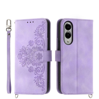 Skin Feel Flowers Embossed Wallet Leather Phone Case, For Samsung Galaxy S25 Edge 5G