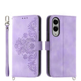 Skin Feel Flowers Embossed Wallet Leather Phone Case, For Samsung Galaxy S25 Edge 5G