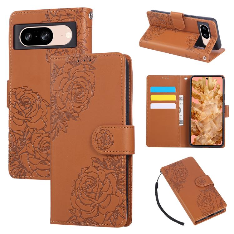 Rose Flower Embossed 3-Card Slots Leather Phone Case, For Google Pixel 10 Pro XL, For Google Pixel 10 / 10 Pro, For Google Pixel 9 Pro XL, For Google Pixel 9 / 9 Pro, For Google Pixel 8a, For Google Pixel 8 Pro, For Google Pixel 8