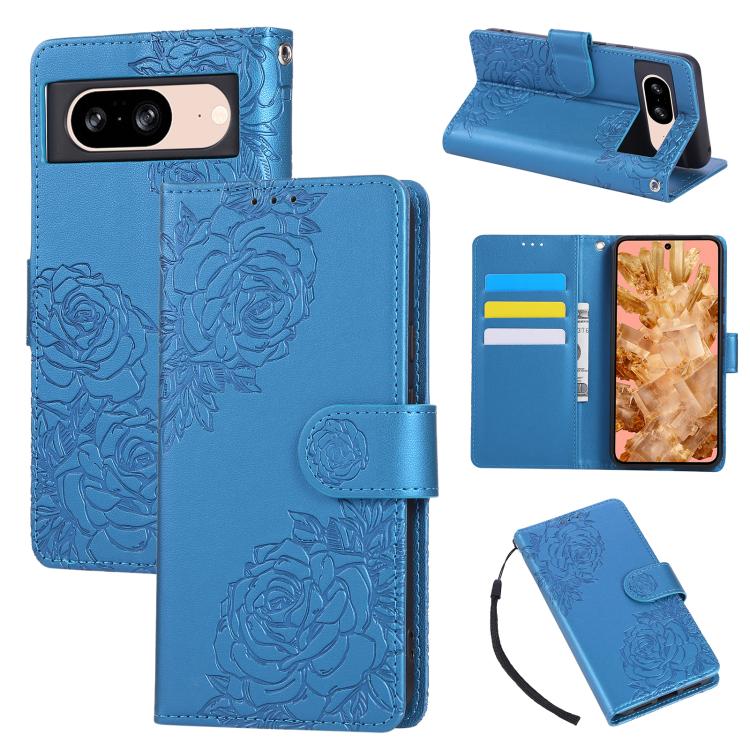 Rose Flower Embossed 3-Card Slots Leather Phone Case, For Google Pixel 10 Pro XL, For Google Pixel 10 / 10 Pro, For Google Pixel 9 Pro XL, For Google Pixel 9 / 9 Pro, For Google Pixel 8a, For Google Pixel 8 Pro, For Google Pixel 8