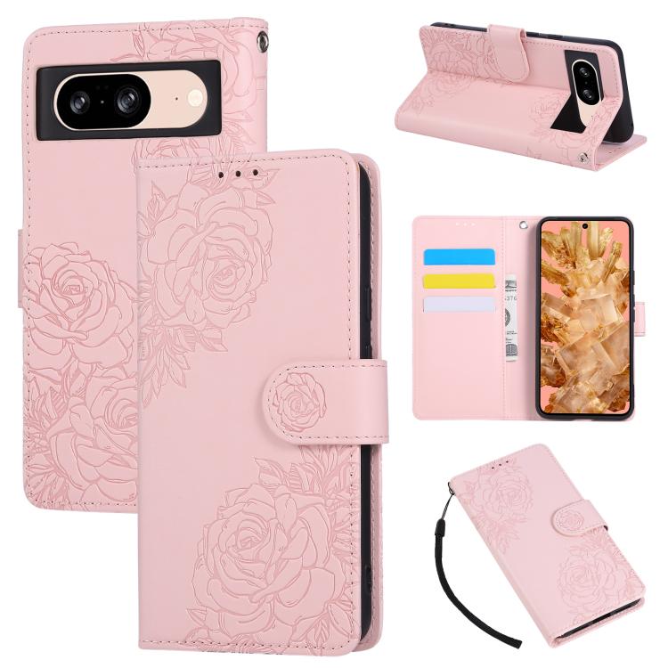 Rose Flower Embossed 3-Card Slots Leather Phone Case, For Google Pixel 10 Pro XL, For Google Pixel 10 / 10 Pro, For Google Pixel 9 Pro XL, For Google Pixel 9 / 9 Pro, For Google Pixel 8a, For Google Pixel 8 Pro, For Google Pixel 8