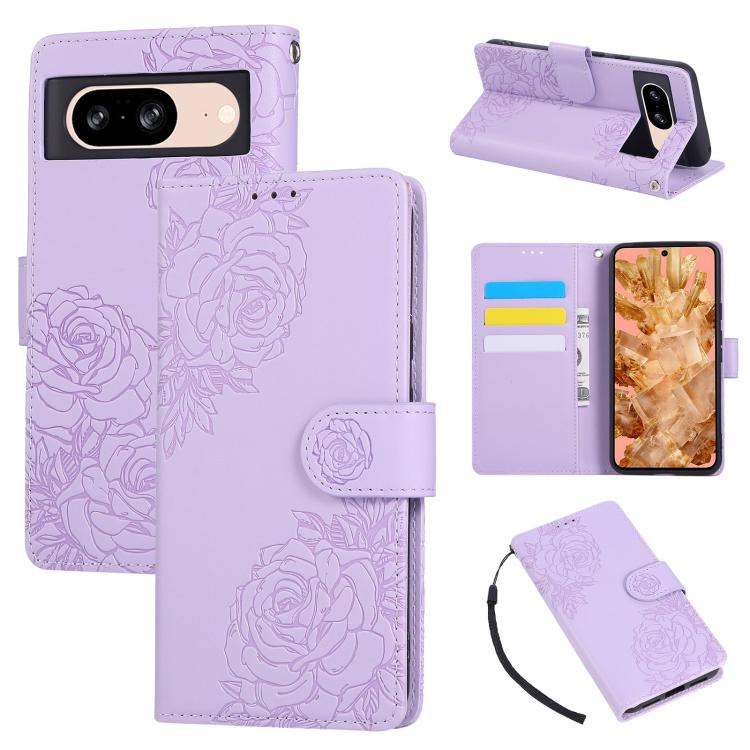 Rose Flower Embossed 3-Card Slots Leather Phone Case, For Google Pixel 10 Pro XL, For Google Pixel 10 / 10 Pro, For Google Pixel 9 Pro XL, For Google Pixel 9 / 9 Pro, For Google Pixel 8a, For Google Pixel 8 Pro, For Google Pixel 8