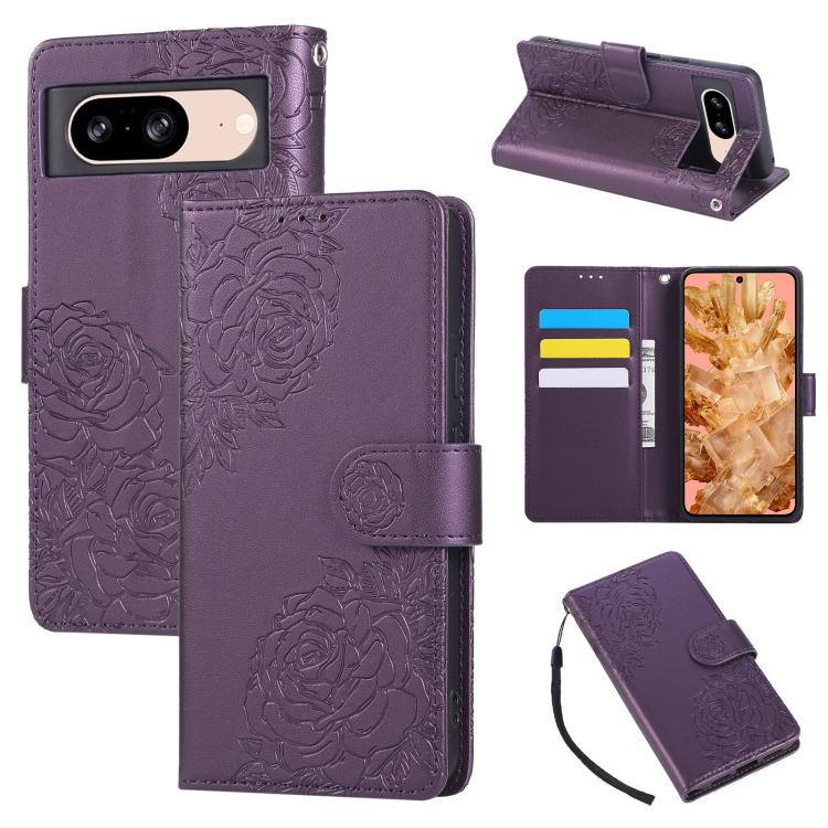 Rose Flower Embossed 3-Card Slots Leather Phone Case, For Google Pixel 10 Pro XL, For Google Pixel 10 / 10 Pro, For Google Pixel 9 Pro XL, For Google Pixel 9 / 9 Pro, For Google Pixel 8a, For Google Pixel 8 Pro, For Google Pixel 8