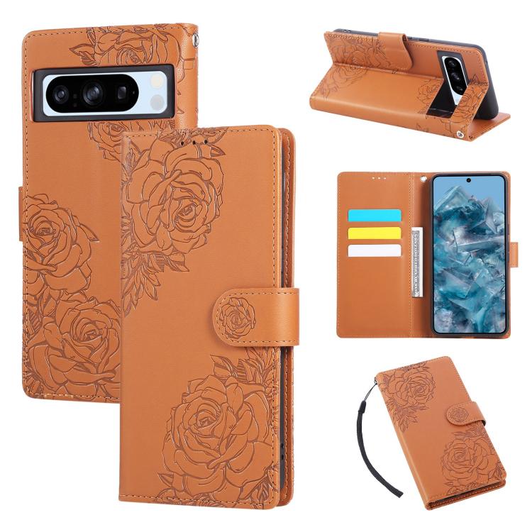 Rose Flower Embossed 3-Card Slots Leather Phone Case, For Google Pixel 10 Pro XL, For Google Pixel 10 / 10 Pro, For Google Pixel 9 Pro XL, For Google Pixel 9 / 9 Pro, For Google Pixel 8a, For Google Pixel 8 Pro, For Google Pixel 8