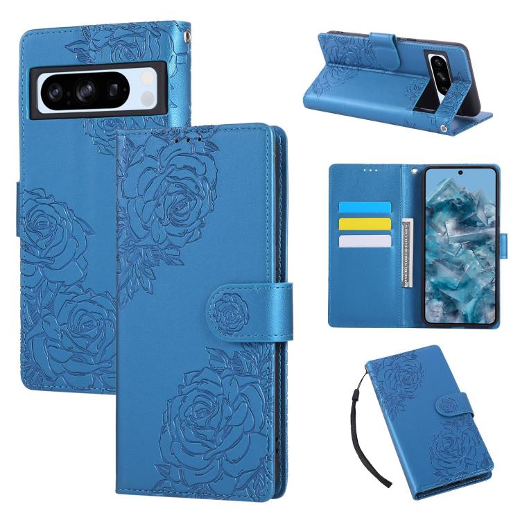 Rose Flower Embossed 3-Card Slots Leather Phone Case, For Google Pixel 10 Pro XL, For Google Pixel 10 / 10 Pro, For Google Pixel 9 Pro XL, For Google Pixel 9 / 9 Pro, For Google Pixel 8a, For Google Pixel 8 Pro, For Google Pixel 8