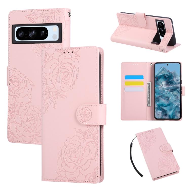 Rose Flower Embossed 3-Card Slots Leather Phone Case, For Google Pixel 10 Pro XL, For Google Pixel 10 / 10 Pro, For Google Pixel 9 Pro XL, For Google Pixel 9 / 9 Pro, For Google Pixel 8a, For Google Pixel 8 Pro, For Google Pixel 8