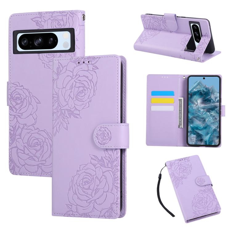 Rose Flower Embossed 3-Card Slots Leather Phone Case, For Google Pixel 10 Pro XL, For Google Pixel 10 / 10 Pro, For Google Pixel 9 Pro XL, For Google Pixel 9 / 9 Pro, For Google Pixel 8a, For Google Pixel 8 Pro, For Google Pixel 8