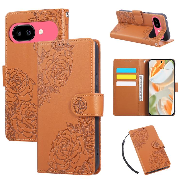 Rose Flower Embossed 3-Card Slots Leather Phone Case, For Google Pixel 10 Pro XL, For Google Pixel 10 / 10 Pro, For Google Pixel 9 Pro XL, For Google Pixel 9 / 9 Pro, For Google Pixel 8a, For Google Pixel 8 Pro, For Google Pixel 8