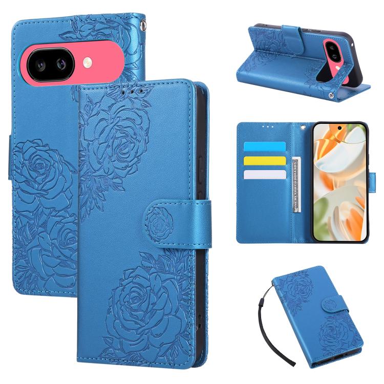Rose Flower Embossed 3-Card Slots Leather Phone Case, For Google Pixel 10 Pro XL, For Google Pixel 10 / 10 Pro, For Google Pixel 9 Pro XL, For Google Pixel 9 / 9 Pro, For Google Pixel 8a, For Google Pixel 8 Pro, For Google Pixel 8
