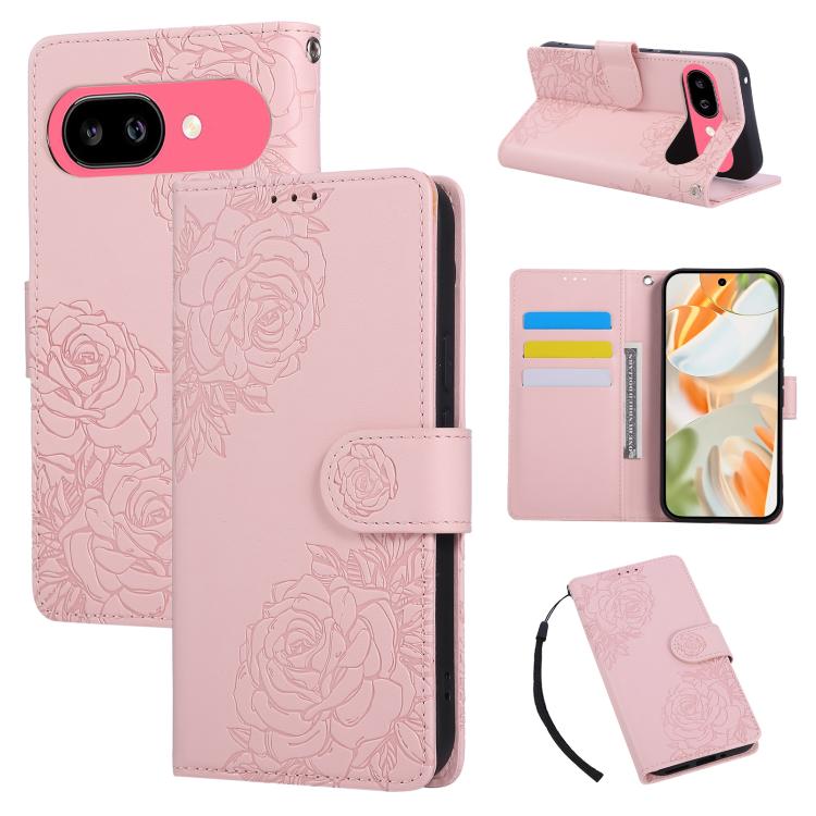 Rose Flower Embossed 3-Card Slots Leather Phone Case, For Google Pixel 10 Pro XL, For Google Pixel 10 / 10 Pro, For Google Pixel 9 Pro XL, For Google Pixel 9 / 9 Pro, For Google Pixel 8a, For Google Pixel 8 Pro, For Google Pixel 8