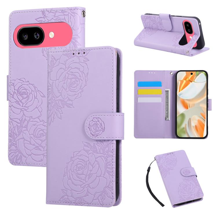 Rose Flower Embossed 3-Card Slots Leather Phone Case, For Google Pixel 10 Pro XL, For Google Pixel 10 / 10 Pro, For Google Pixel 9 Pro XL, For Google Pixel 9 / 9 Pro, For Google Pixel 8a, For Google Pixel 8 Pro, For Google Pixel 8