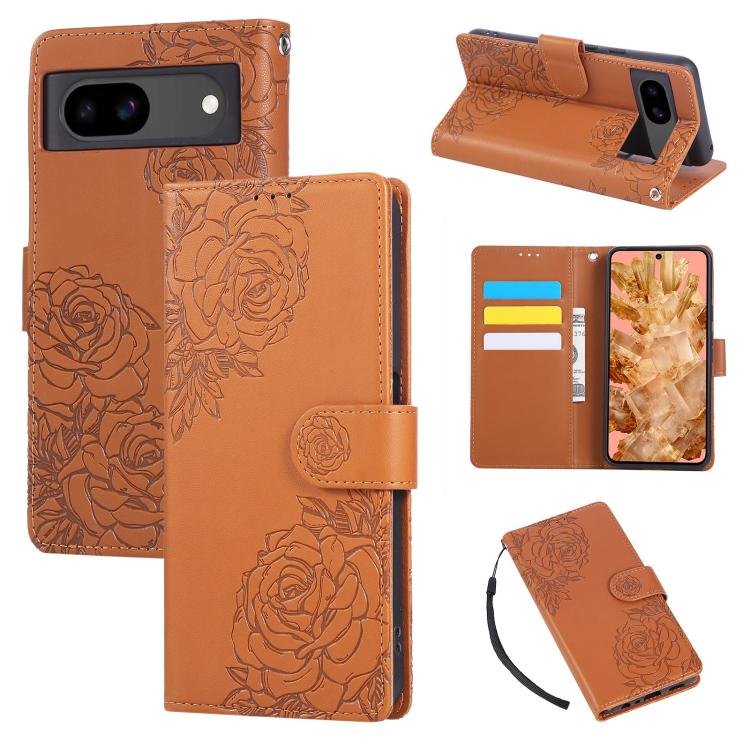 Rose Flower Embossed 3-Card Slots Leather Phone Case, For Google Pixel 10 Pro XL, For Google Pixel 10 / 10 Pro, For Google Pixel 9 Pro XL, For Google Pixel 9 / 9 Pro, For Google Pixel 8a, For Google Pixel 8 Pro, For Google Pixel 8