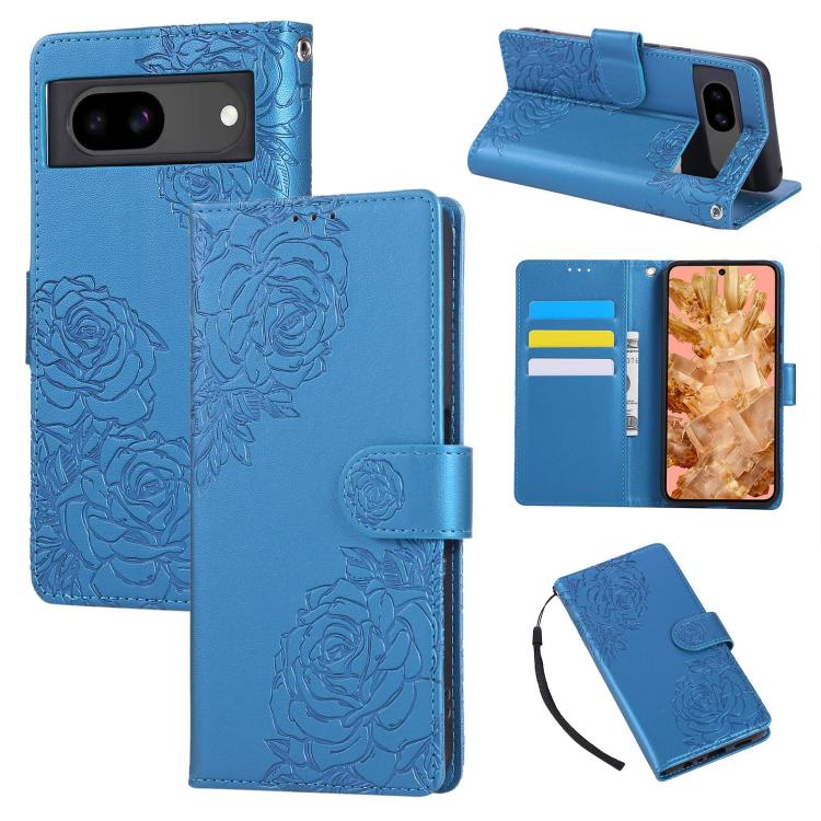 Rose Flower Embossed 3-Card Slots Leather Phone Case, For Google Pixel 10 Pro XL, For Google Pixel 10 / 10 Pro, For Google Pixel 9 Pro XL, For Google Pixel 9 / 9 Pro, For Google Pixel 8a, For Google Pixel 8 Pro, For Google Pixel 8