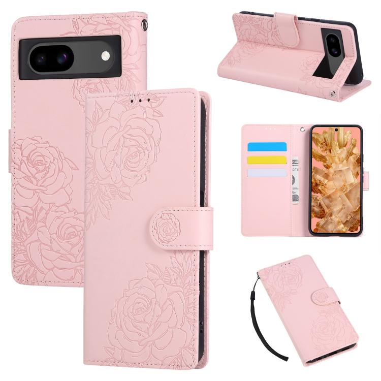 Rose Flower Embossed 3-Card Slots Leather Phone Case, For Google Pixel 10 Pro XL, For Google Pixel 10 / 10 Pro, For Google Pixel 9 Pro XL, For Google Pixel 9 / 9 Pro, For Google Pixel 8a, For Google Pixel 8 Pro, For Google Pixel 8
